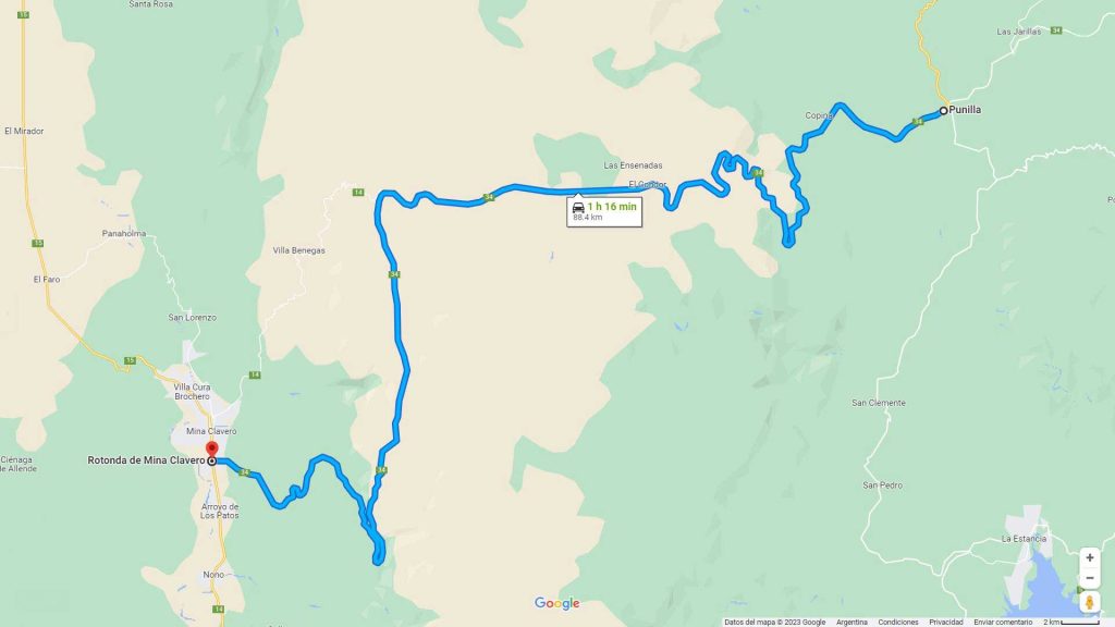 Mapa Camino de las Altas Cumbre - Córdoba